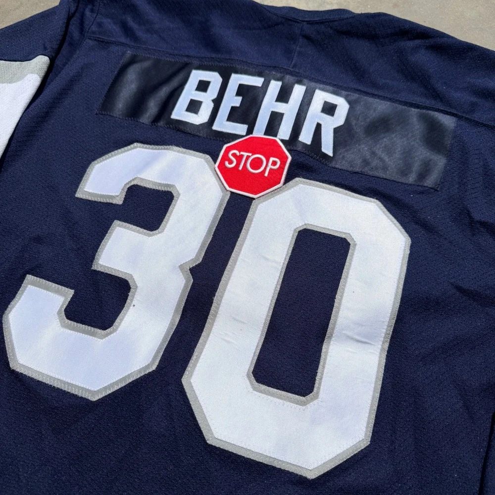 CCM Navy Blue Hockey‎ Jersey Mens Large BEHR 30 Polar Bear Chesapeake Lace Up